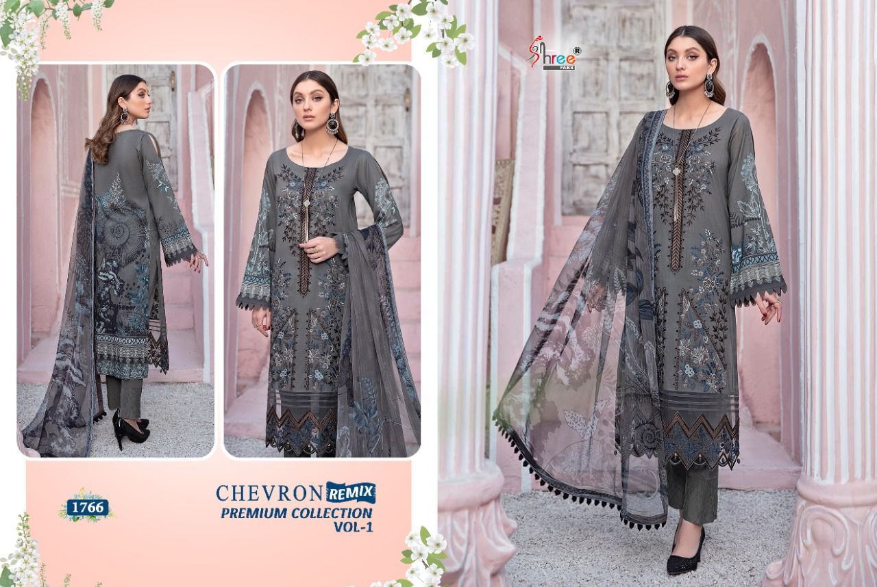 shree fab chevron remix premium collection 01 lawn cotton regal print salwar suit siffon dupatta catalog