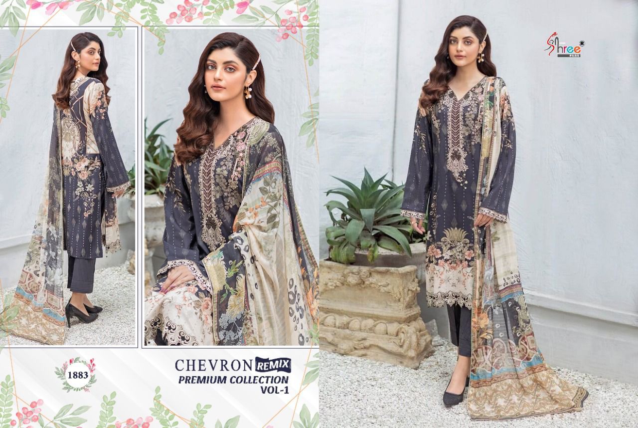 shree fab chevron remix premium collection 01 lawn cotton regal print salwar suit siffon dupatta catalog