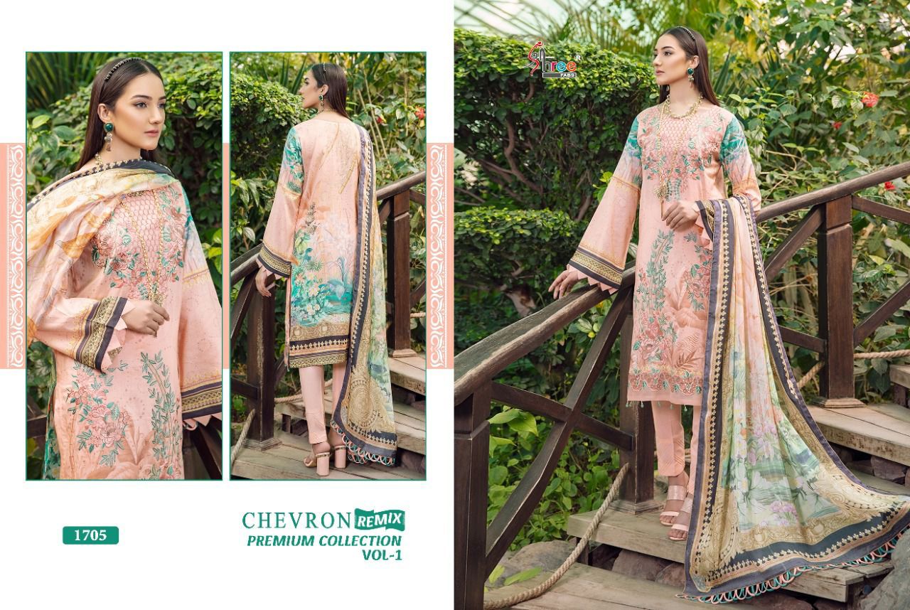 shree fab chevron remix premium collection 01 lawn cotton regal print salwar suit siffon dupatta catalog