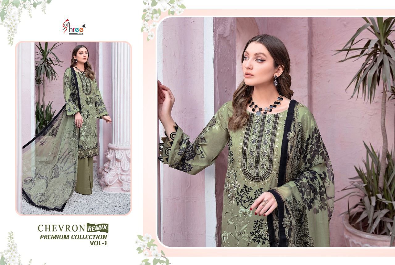 shree fab chevron remix premium collection 01 lawn cotton regal print salwar suit siffon dupatta catalog