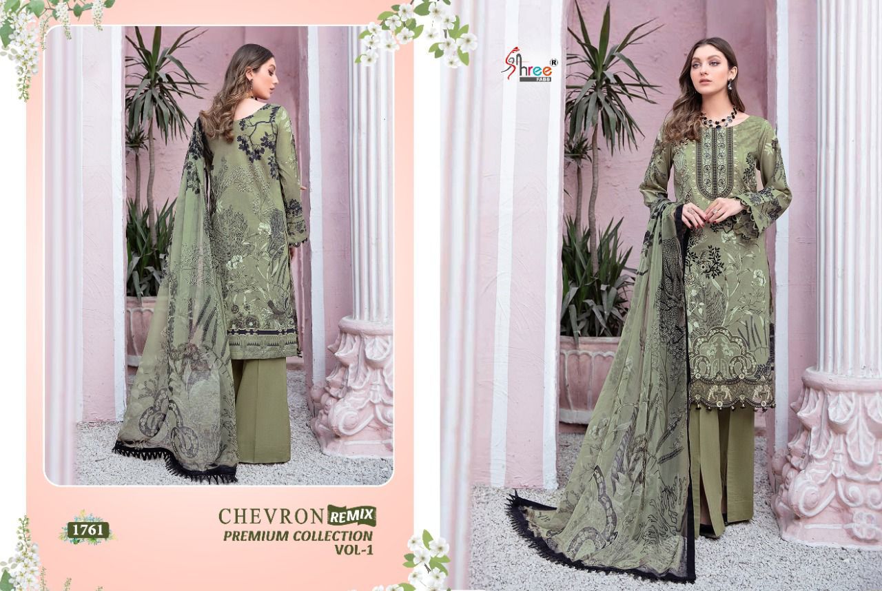 shree fab chevron remix premium collection 01 lawn cotton regal print salwar suit siffon dupatta catalog