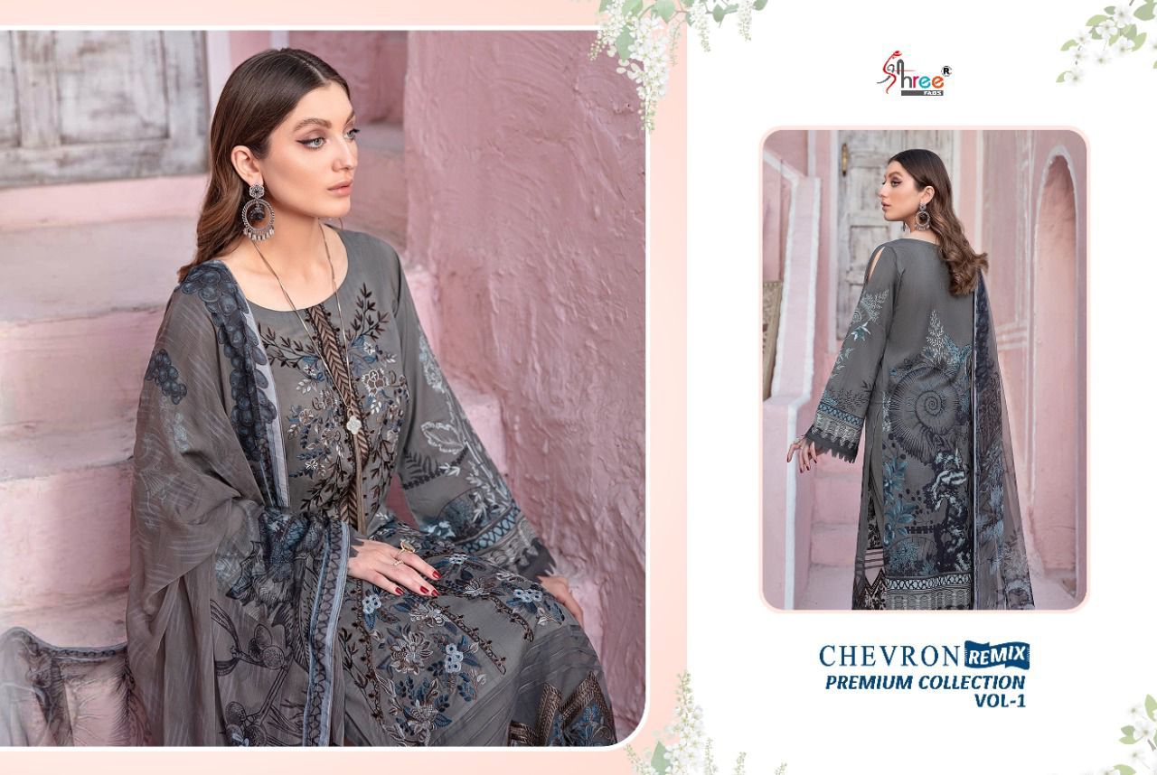 shree fab chevron remix premium collection 01 lawn cotton regal print salwar suit siffon dupatta catalog