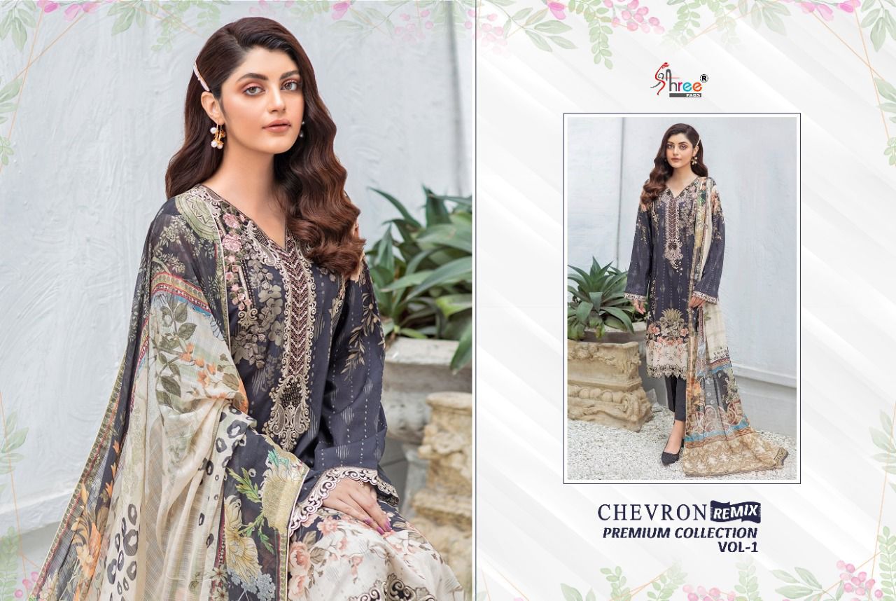 shree fab chevron remix premium collection 01 lawn cotton regal print salwar suit siffon dupatta catalog