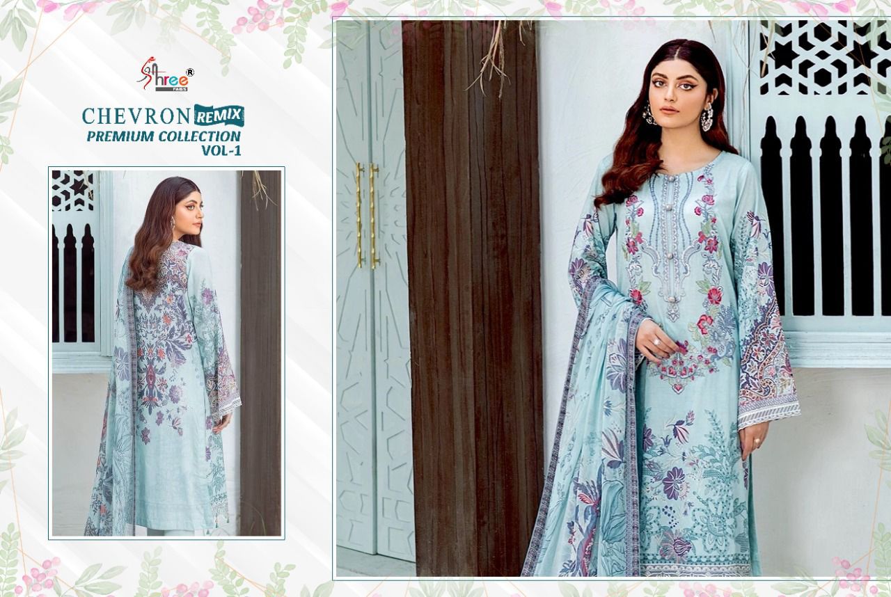 shree fab chevron remix premium collection 01 lawn cotton regal print salwar suit siffon dupatta catalog