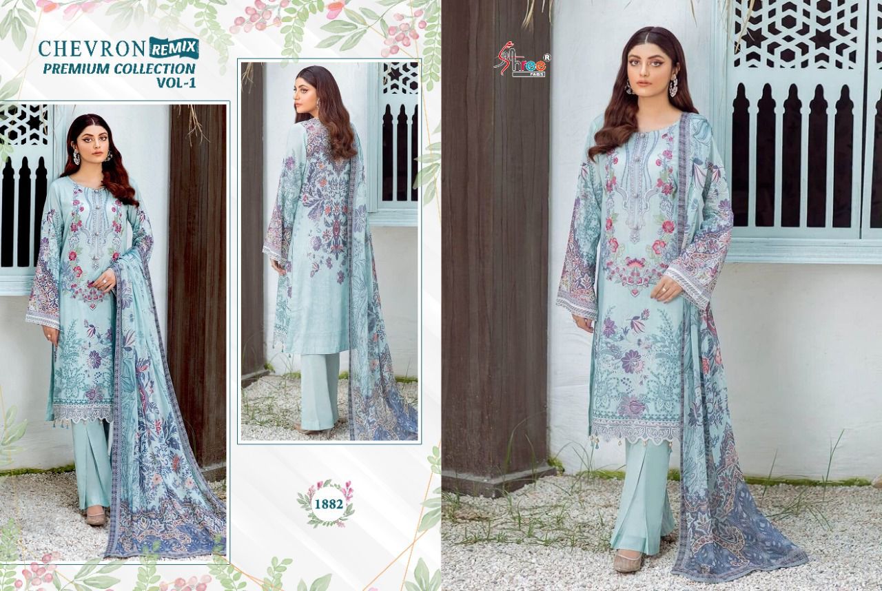 shree fab chevron remix premium collection 01 lawn cotton regal print salwar suit siffon dupatta catalog