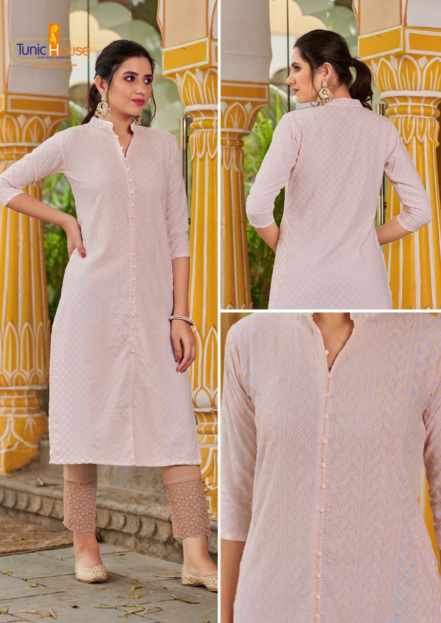 tunic house lucknowi pocket  rayon exclusive work kurti size set catalog