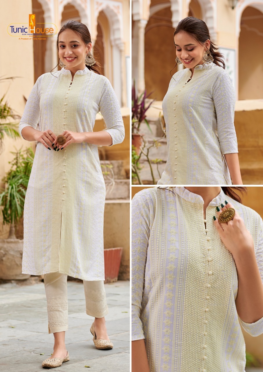 tunic house lucknowi pocket  rayon exclusive work kurti size set catalog