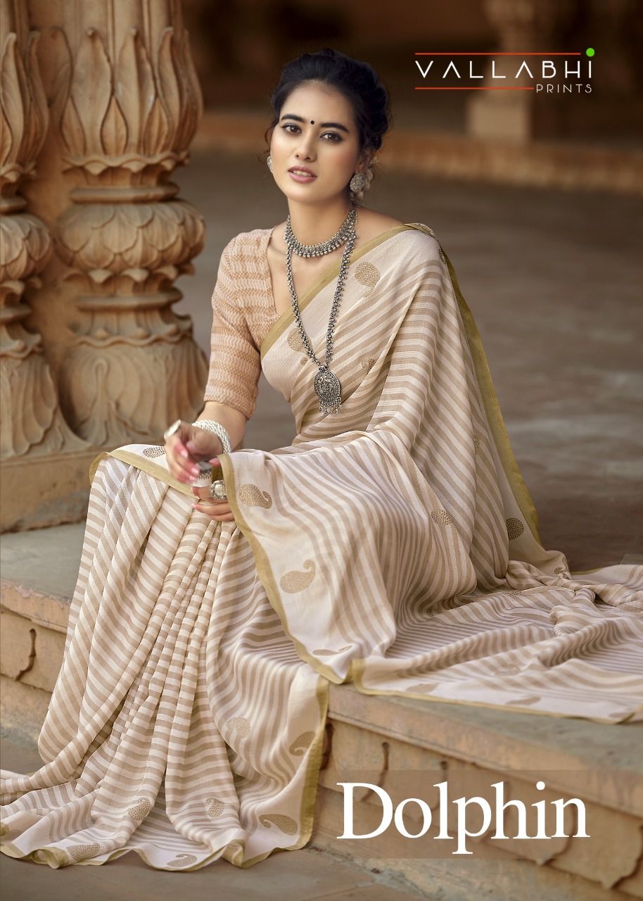 vallabhi print dolphin chiffon exclusive print saree catalog