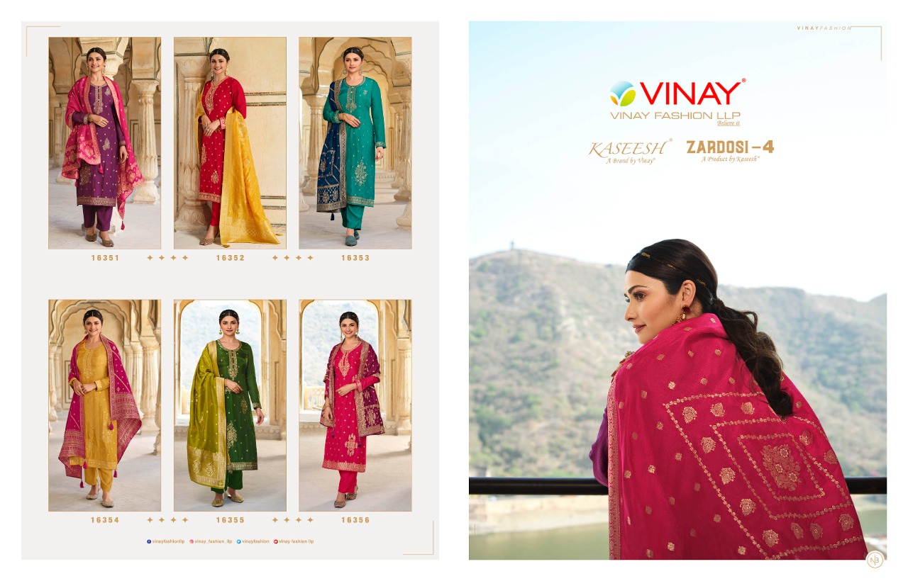 vinay fashion kaseesh zardosi 4 dola jaquard georgette regal look salwar suit catalog