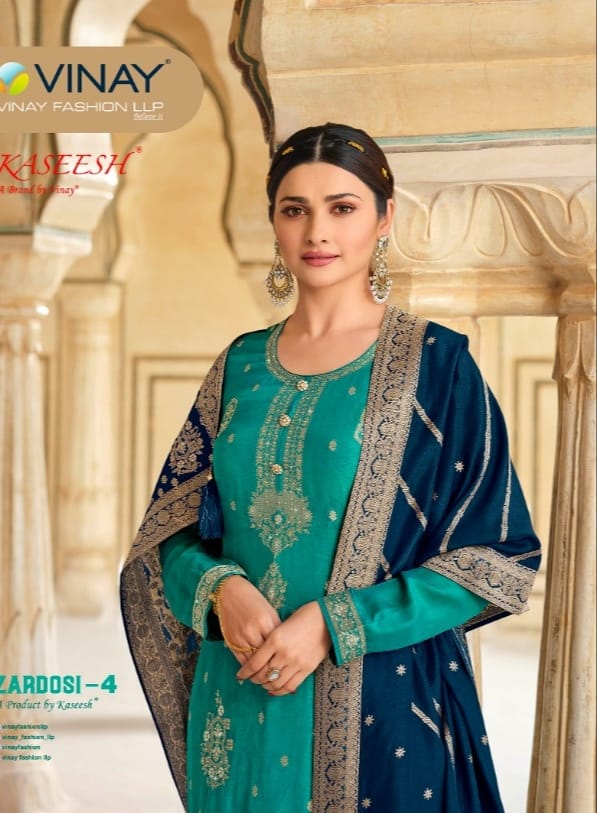 vinay fashion kaseesh zardosi 4 dola jaquard georgette regal look salwar suit catalog