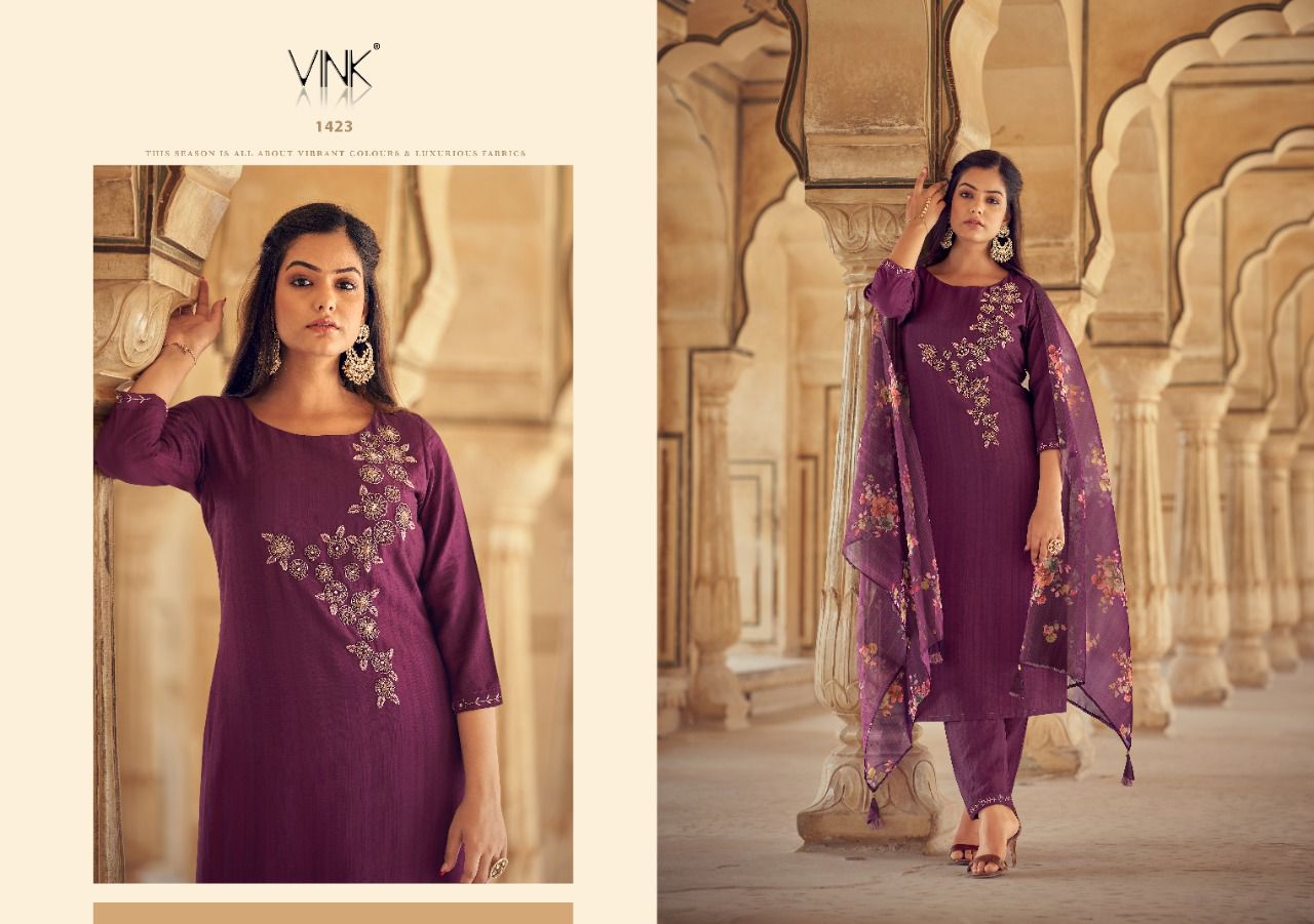 vink sparkle viscose innovative look kurti pant with dupatta catalog