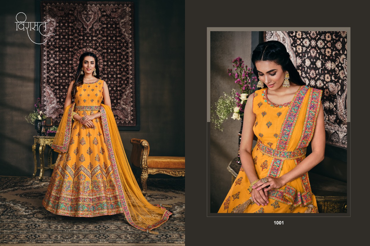 virasat banarasiya jaqurd tasar silk innovative look gown catalog