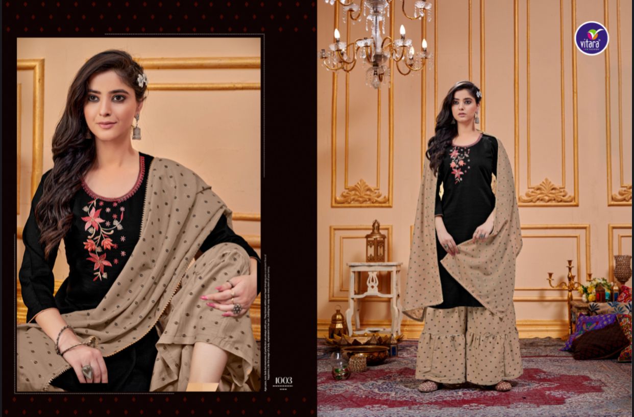 vitara fashion sunflower silk  astonishing top with sarara and dupatta catalog