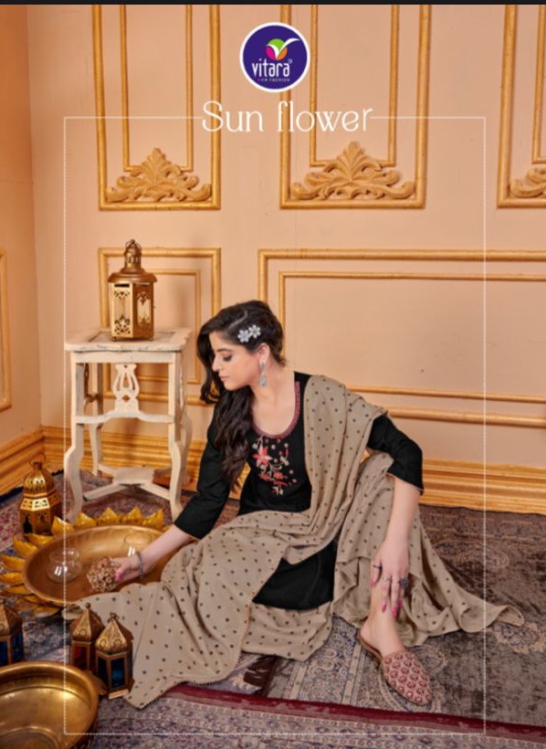 vitara fashion sunflower silk  astonishing top with sarara and dupatta catalog