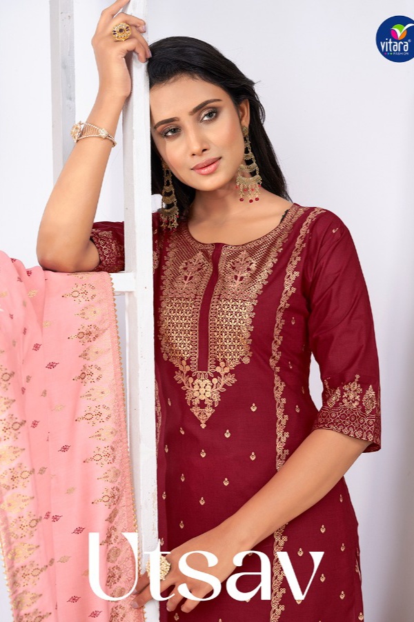 vitara fashion utsav cotton astonishing top with bottom and dupatta catalog