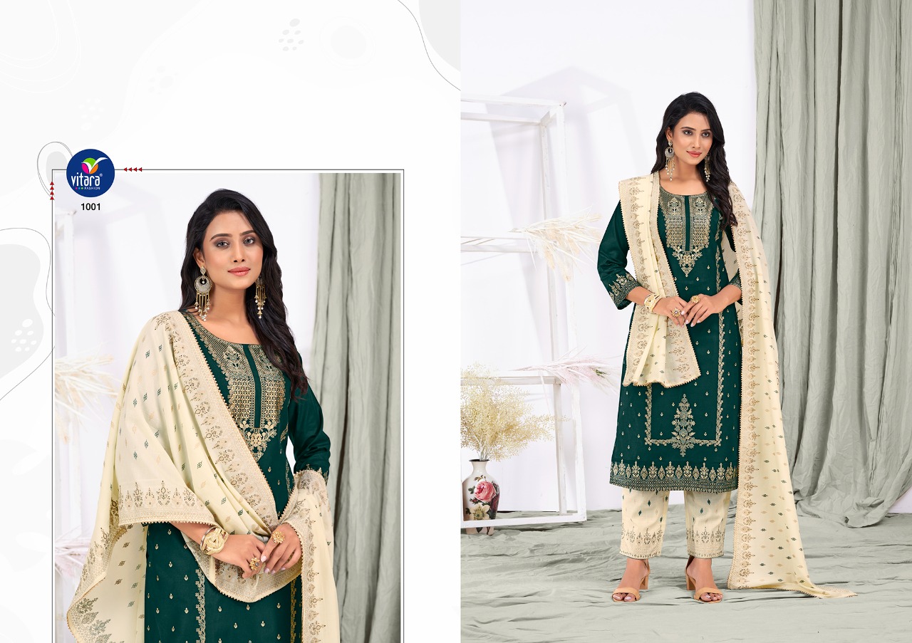 vitara fashion utsav cotton astonishing top with bottom and dupatta catalog