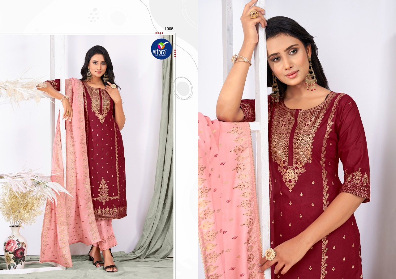 vitara fashion utsav cotton astonishing top with bottom and dupatta catalog