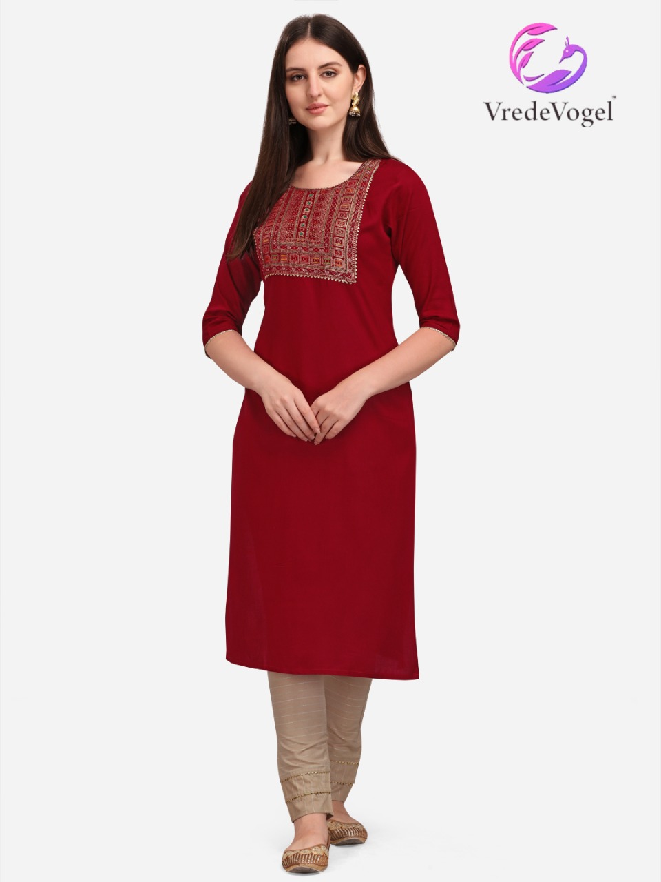 vredevogel rukmani rayon decent look kurti with bottom catalog