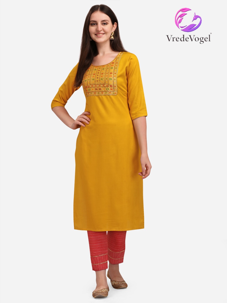 vredevogel rukmani rayon decent look kurti with bottom catalog