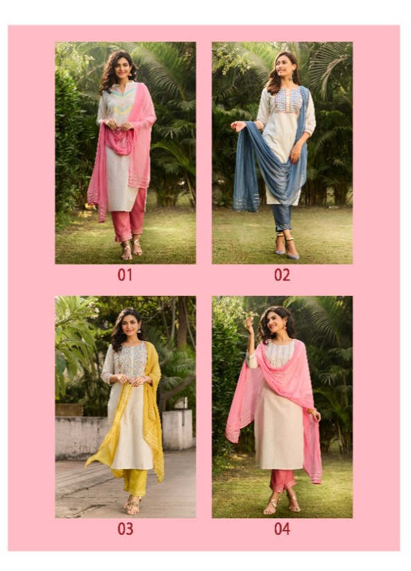 100 miles mogra cotton gorgeous look top with pant and dupatta catalog