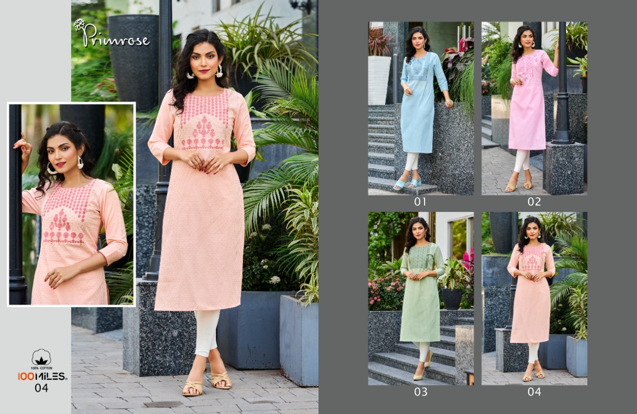 100 Miles primrose cotton authentic fabric kurti catalog