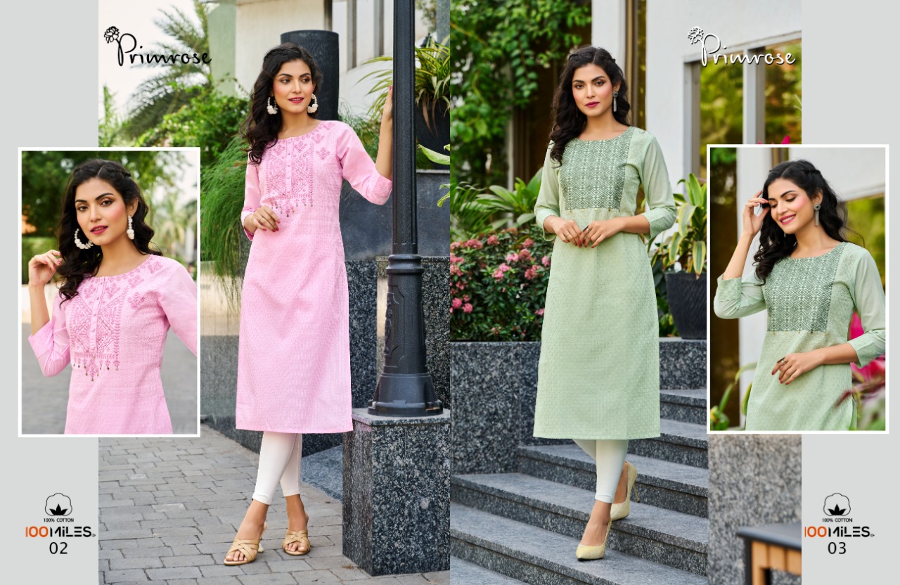 100 Miles primrose cotton authentic fabric kurti catalog