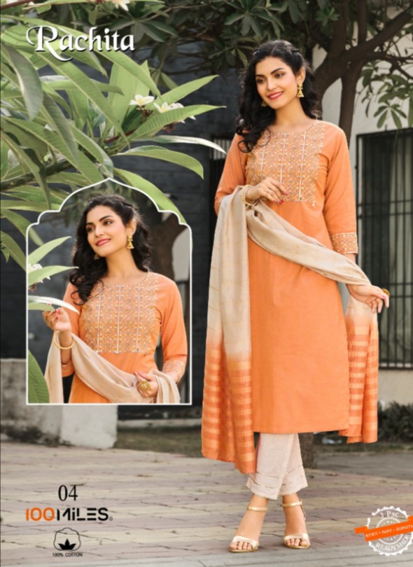 100 miles rachita cotton innovative style top bottom with dupatta catalog