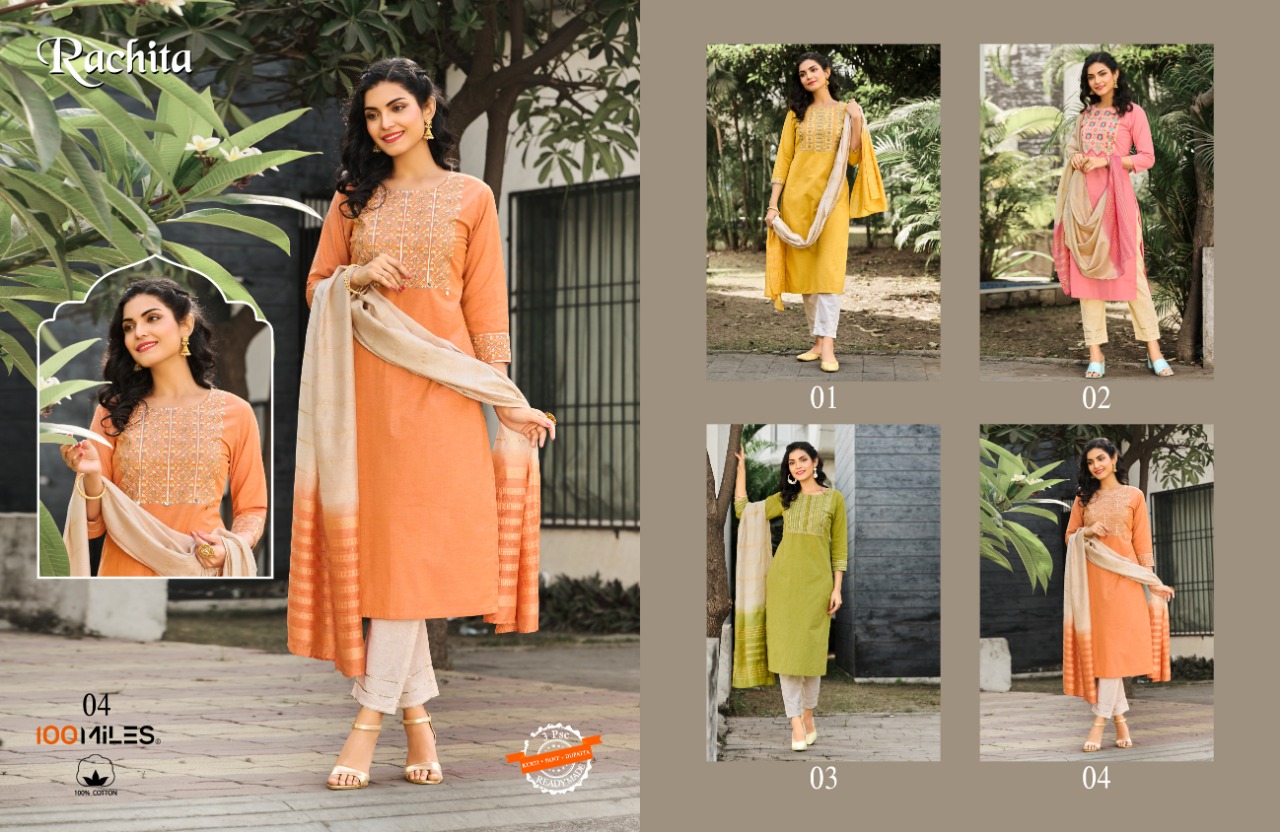 100 miles rachita cotton innovative style top bottom with dupatta catalog