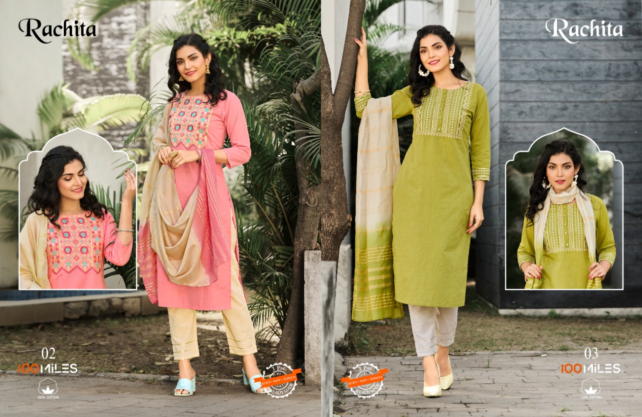 100 miles rachita cotton innovative style top bottom with dupatta catalog