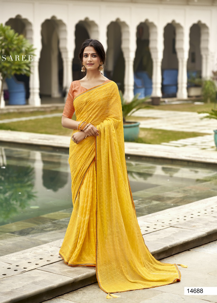 Vallabhi print rang birangi georgette regal look saree catalog