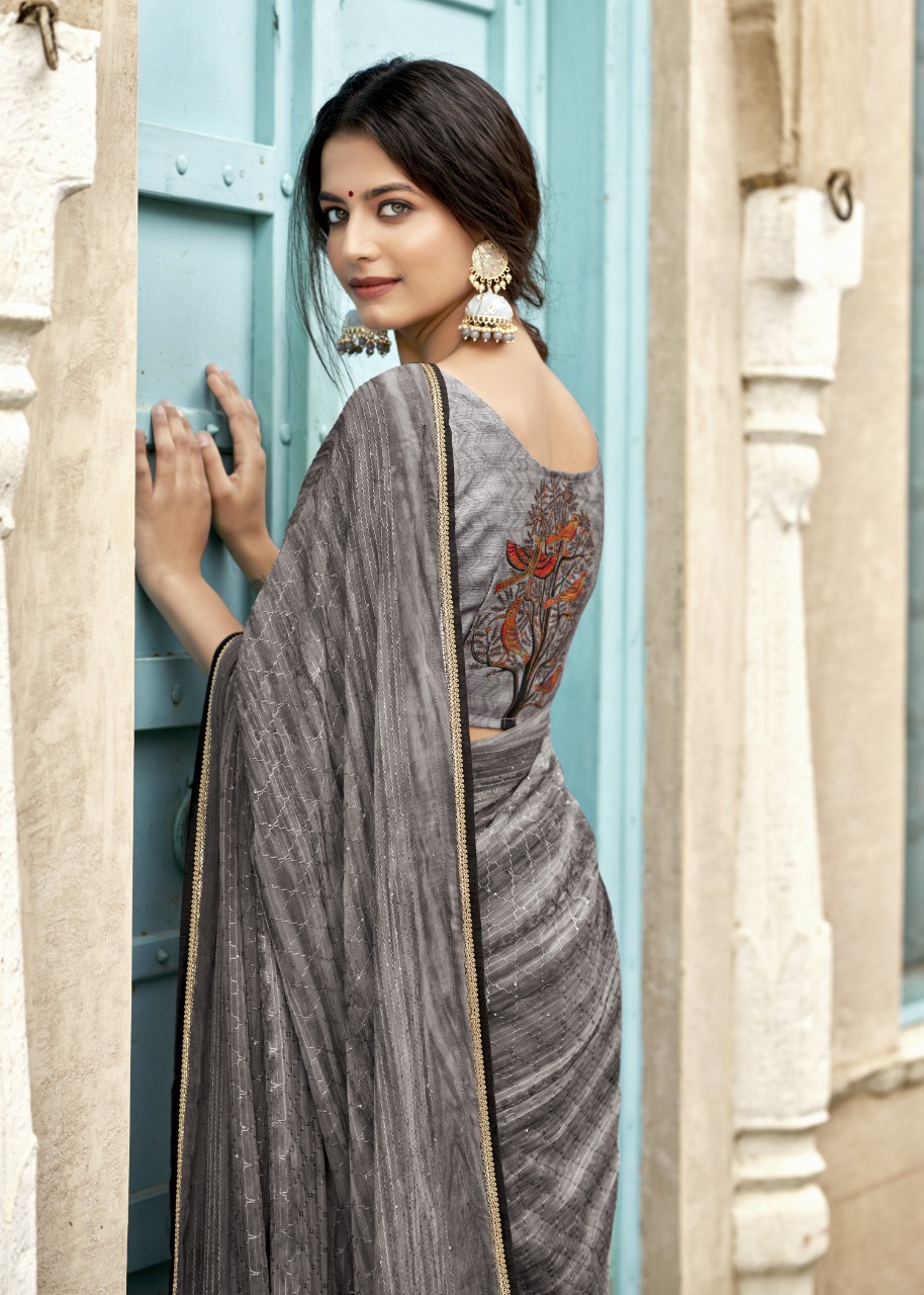 Vallabhi print rang birangi georgette regal look saree catalog