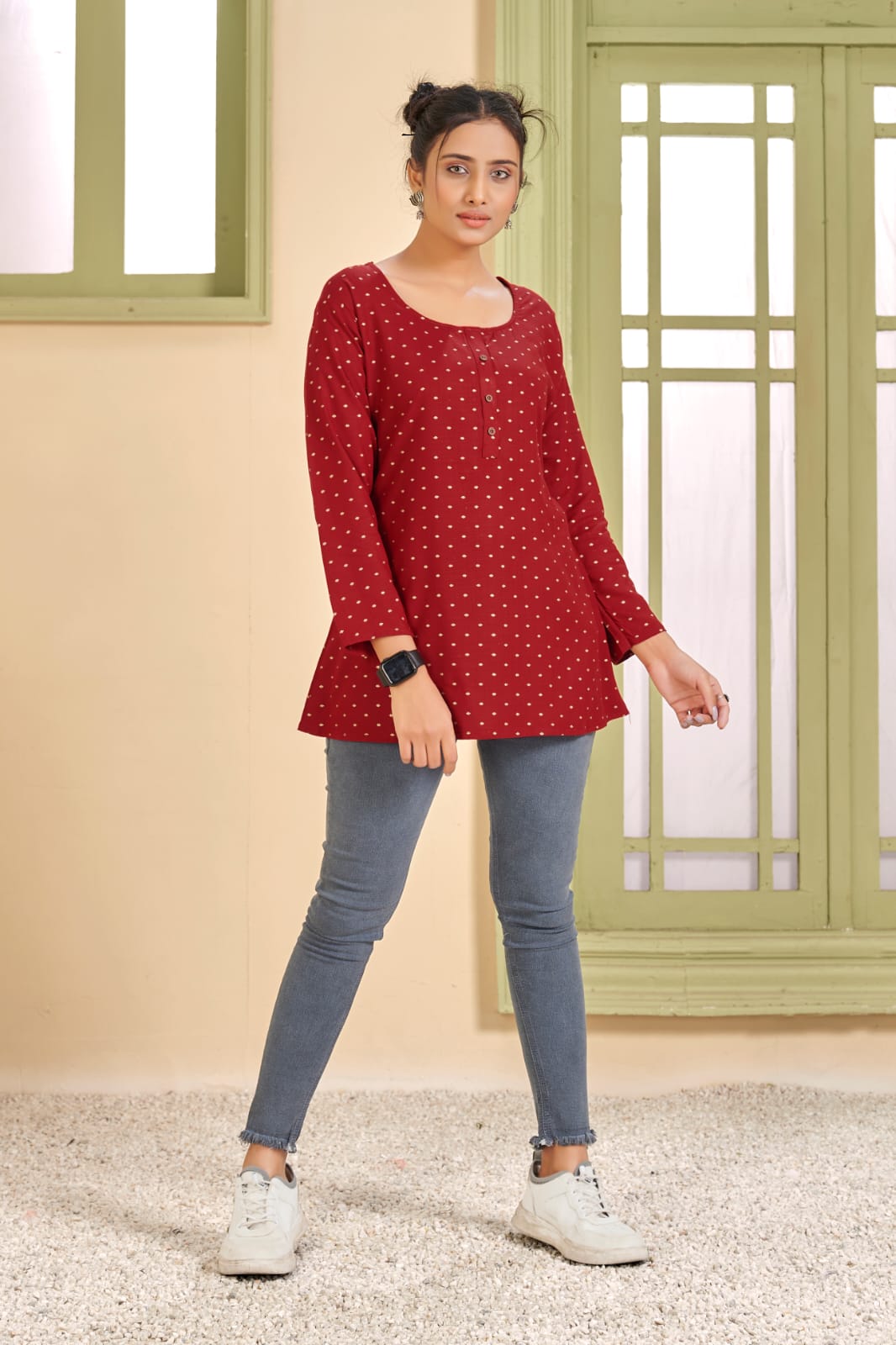 Banwery Fashion cherry rayon innovative look combo of Short Kurta with and Short Top catalog