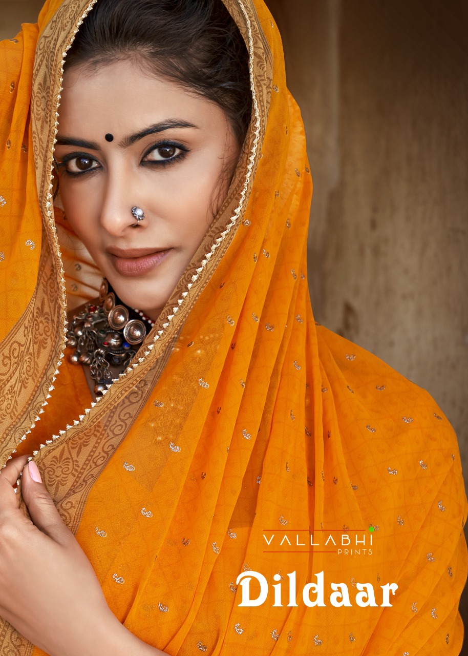 Vallabhi print dildaar georgette look regal look saree catalog