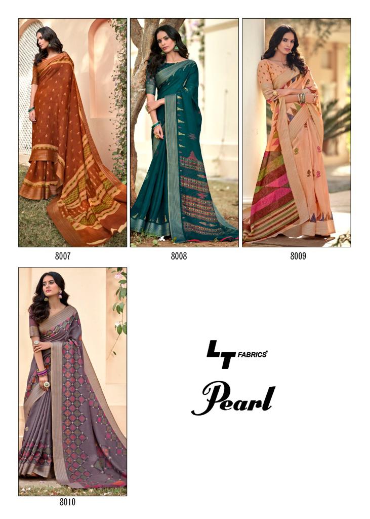 lt fashion pearl linen cotton exclusive print saree catalog