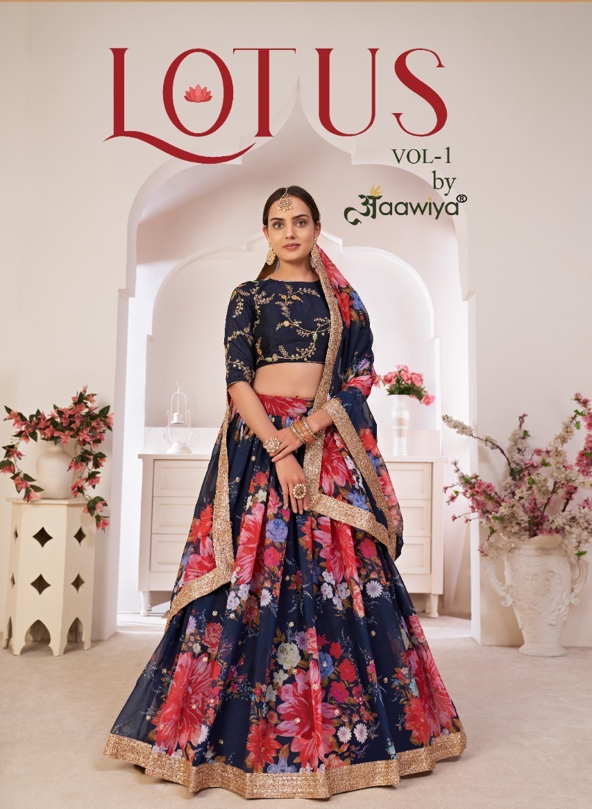 aawiya official lotus vol 1 georgette festive look lehngha catalog