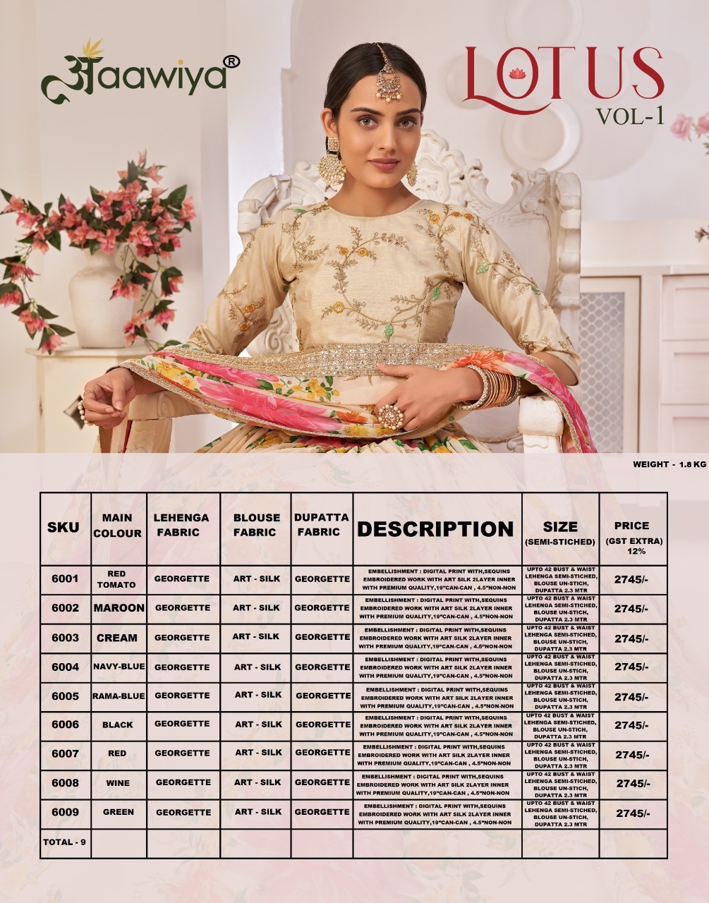 aawiya official lotus vol 1 georgette festive look lehngha catalog