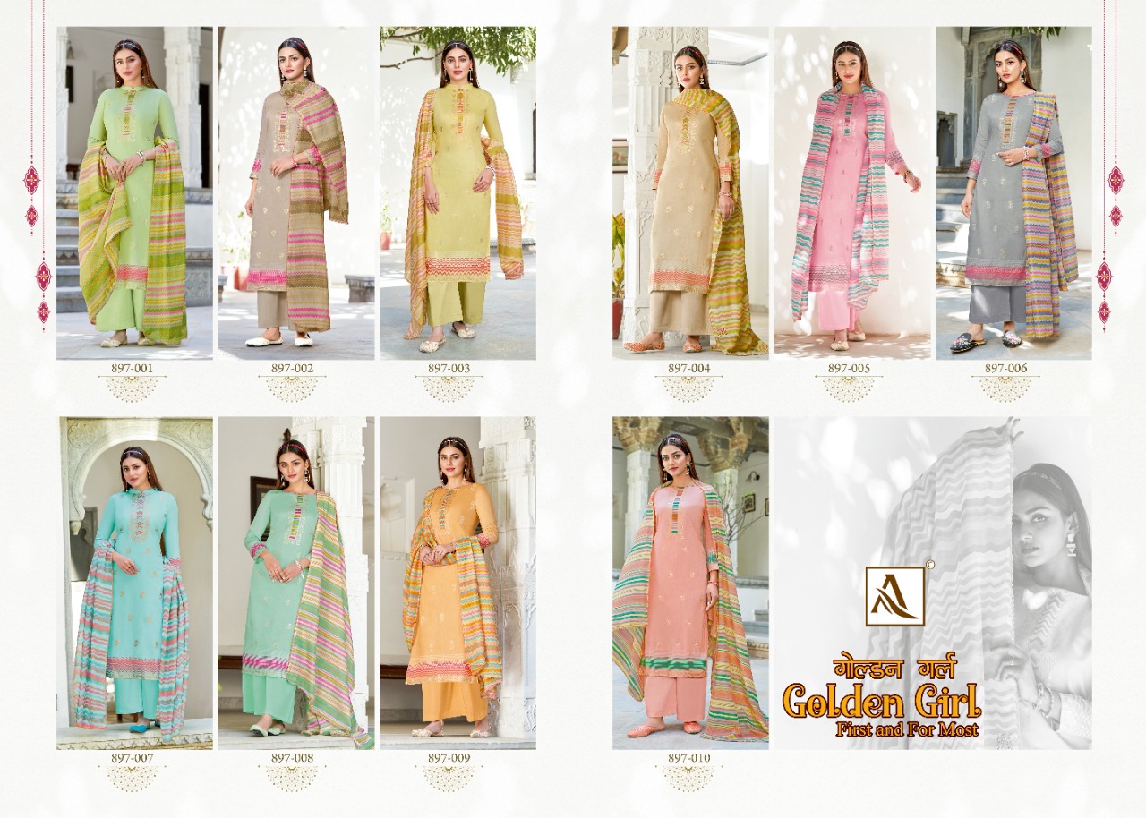 alok suit golden girl jam cotton elegant look salwar suit catalog