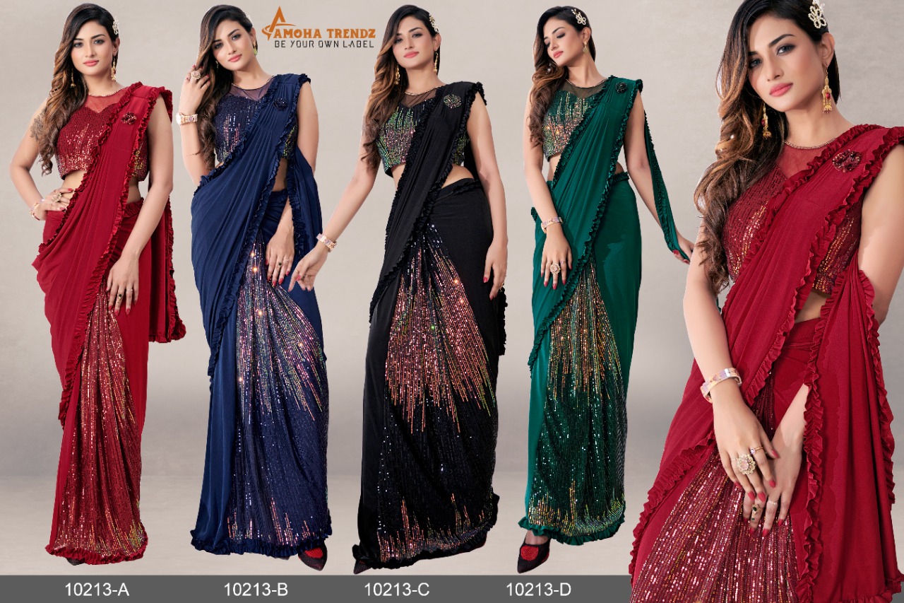 amoha trendz Design No 10213 Imported Lycra gorgeous look saree catalog