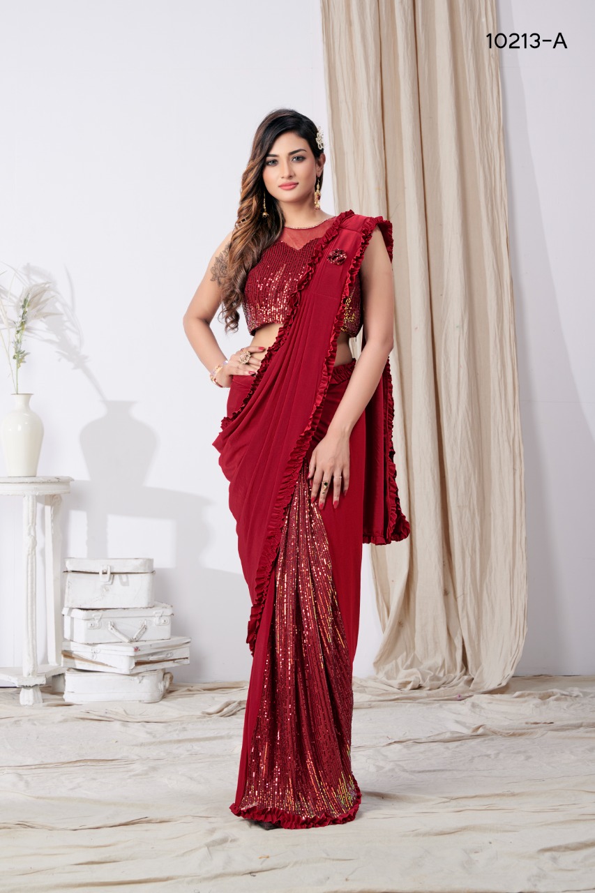 amoha trendz Design No 10213 Imported Lycra gorgeous look saree catalog