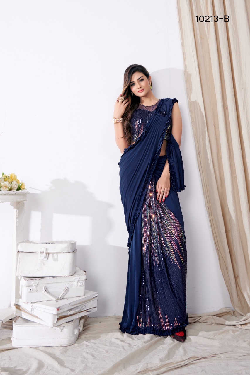 amoha trendz Design No 10213 Imported Lycra gorgeous look saree catalog