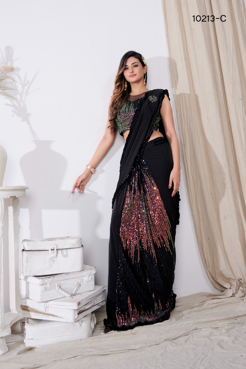 amoha trendz Design No 10213 Imported Lycra gorgeous look saree catalog