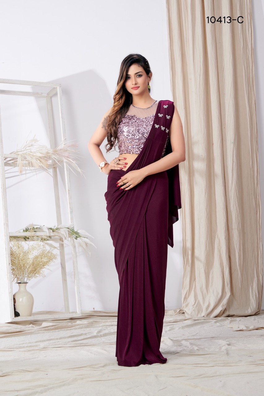 amoha trendz Design No 10413 Imported Lycra gorgeous look saree catalog