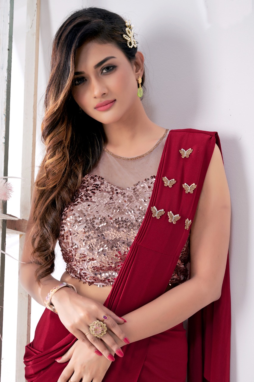 amoha trendz Design No 10413 Imported Lycra gorgeous look saree catalog