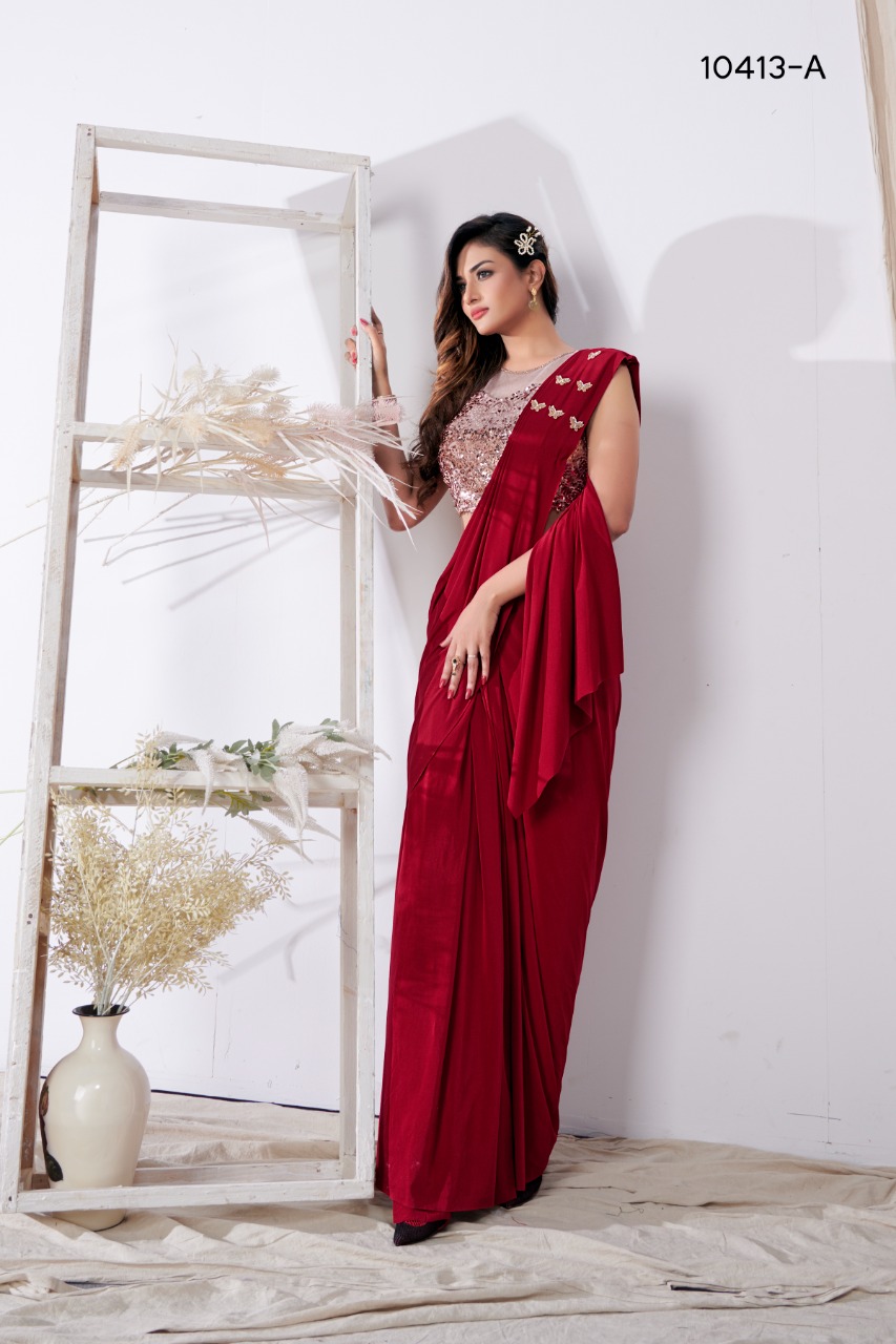 amoha trendz Design No 10413 Imported Lycra gorgeous look saree catalog