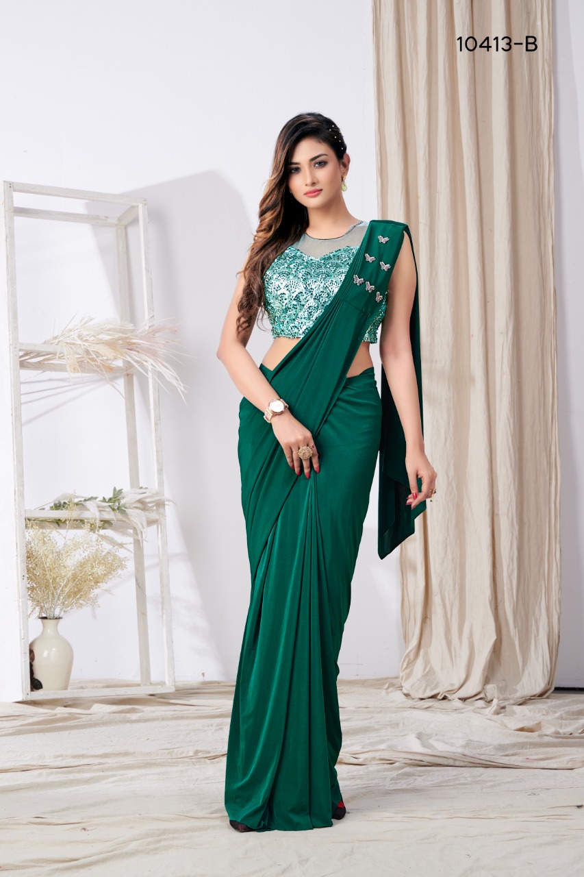 amoha trendz Design No 10413 Imported Lycra gorgeous look saree catalog