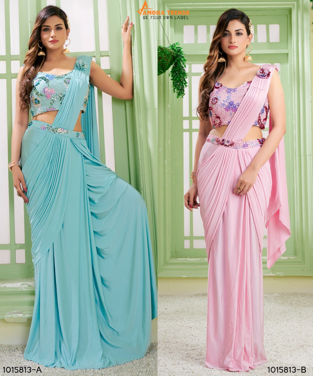 amoha trendz Design No1015813 Imported Lycra gorgeous look saree catalog