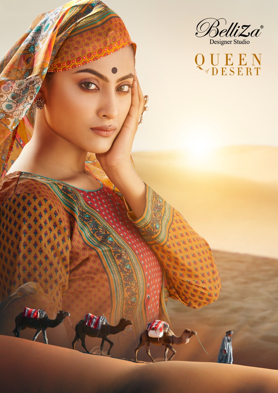 belliza designer studio queen of desert cotton exclusive print salwar suit catalog