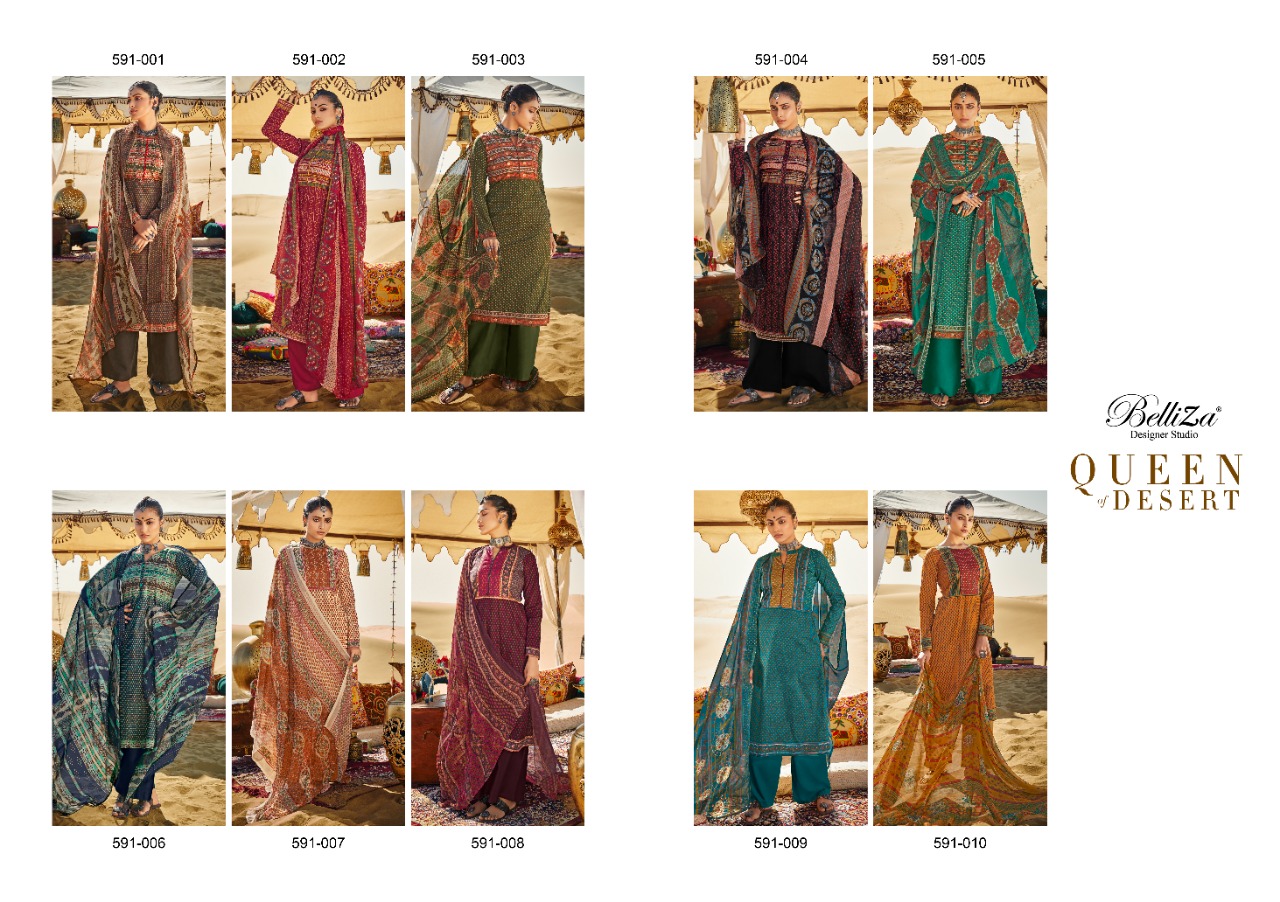 belliza designer studio queen of desert cotton exclusive print salwar suit catalog