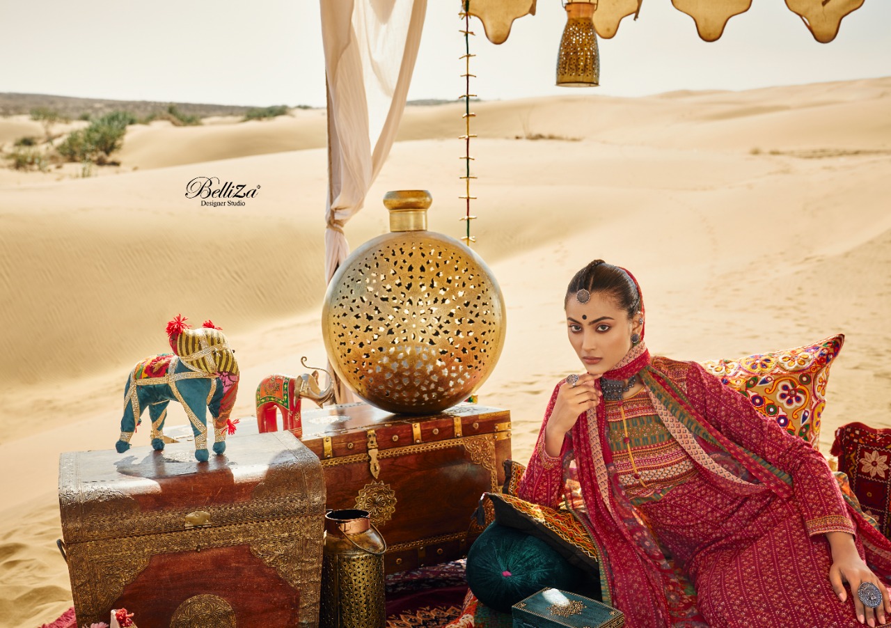 belliza designer studio queen of desert cotton exclusive print salwar suit catalog