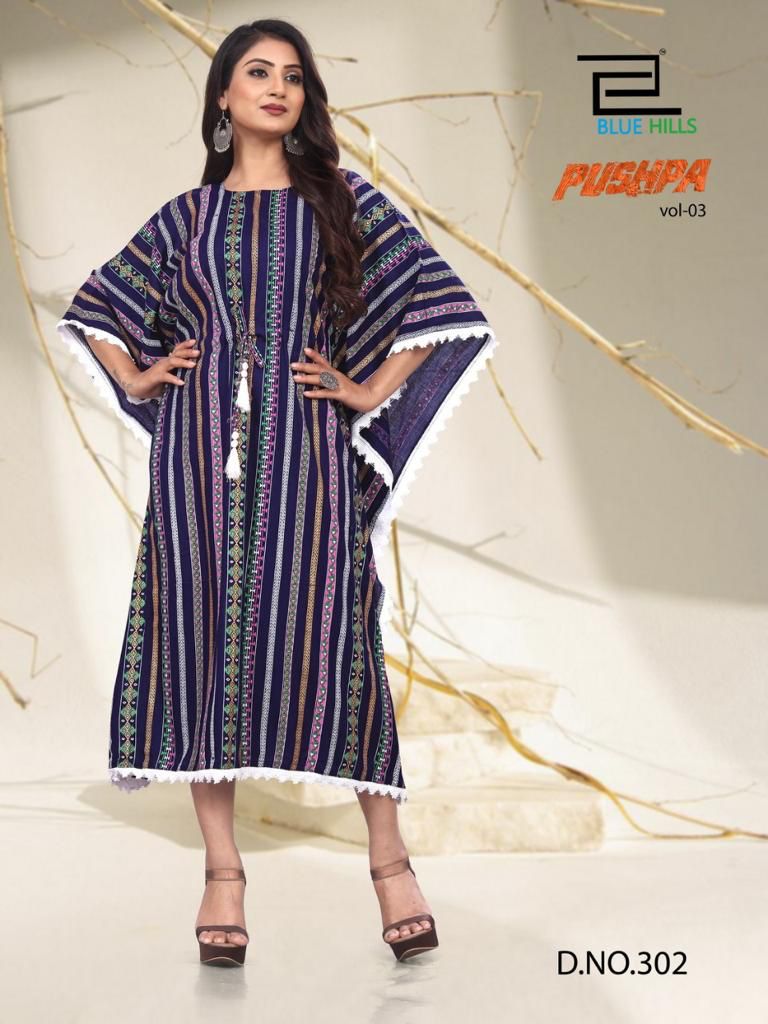 blue hills pushpa vol 3 rayon catchy look Kaftan silive kurti catalog